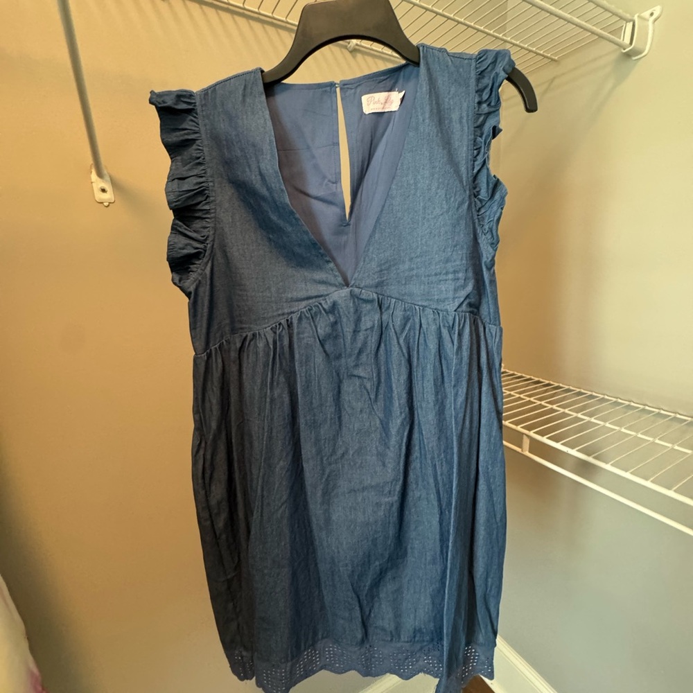 Blue Ruffled Sleeveless Dress